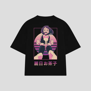 Playera streetwear premium de anime y gaming ExtraLife MX, corte boxy oversized drop shoulder heavyweight en color Deep Black y Off-White, moda urbana mexicana de culto.