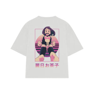 Playera streetwear premium de anime y gaming ExtraLife MX, corte boxy oversized drop shoulder heavyweight en color Deep Black y Off-White, moda urbana mexicana de culto.