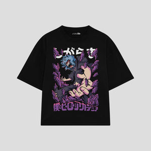 Playera streetwear premium de anime y gaming ExtraLife MX, corte boxy oversized drop shoulder heavyweight en color Deep Black y Off-White, moda urbana mexicana de culto.