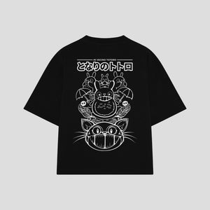 Playera streetwear premium de anime y gaming ExtraLife MX, corte boxy oversized drop shoulder heavyweight en color Deep Black y Off-White, moda urbana mexicana de culto.