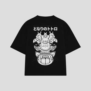 Playera streetwear premium de anime y gaming ExtraLife MX, corte boxy oversized drop shoulder heavyweight en color Deep Black y Off-White, moda urbana mexicana de culto.