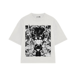 Playera streetwear premium de anime y gaming ExtraLife MX, corte boxy oversized drop shoulder heavyweight en color Deep Black y Off-White, moda urbana mexicana de culto.