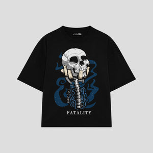 Playera streetwear premium de anime y gaming ExtraLife MX, corte boxy oversized drop shoulder heavyweight en color Deep Black y Off-White, moda urbana mexicana de culto.