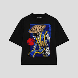 Playera streetwear premium de anime y gaming ExtraLife MX, corte boxy oversized drop shoulder heavyweight en color Deep Black y Off-White, moda urbana mexicana de culto.