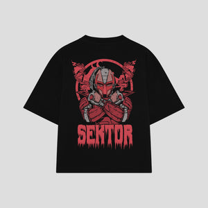Playera streetwear premium de anime y gaming ExtraLife MX, corte boxy oversized drop shoulder heavyweight en color Deep Black y Off-White, moda urbana mexicana de culto.