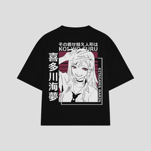Playera streetwear premium de anime y gaming ExtraLife MX, corte boxy oversized drop shoulder heavyweight en color Deep Black y Off-White, moda urbana mexicana de culto.