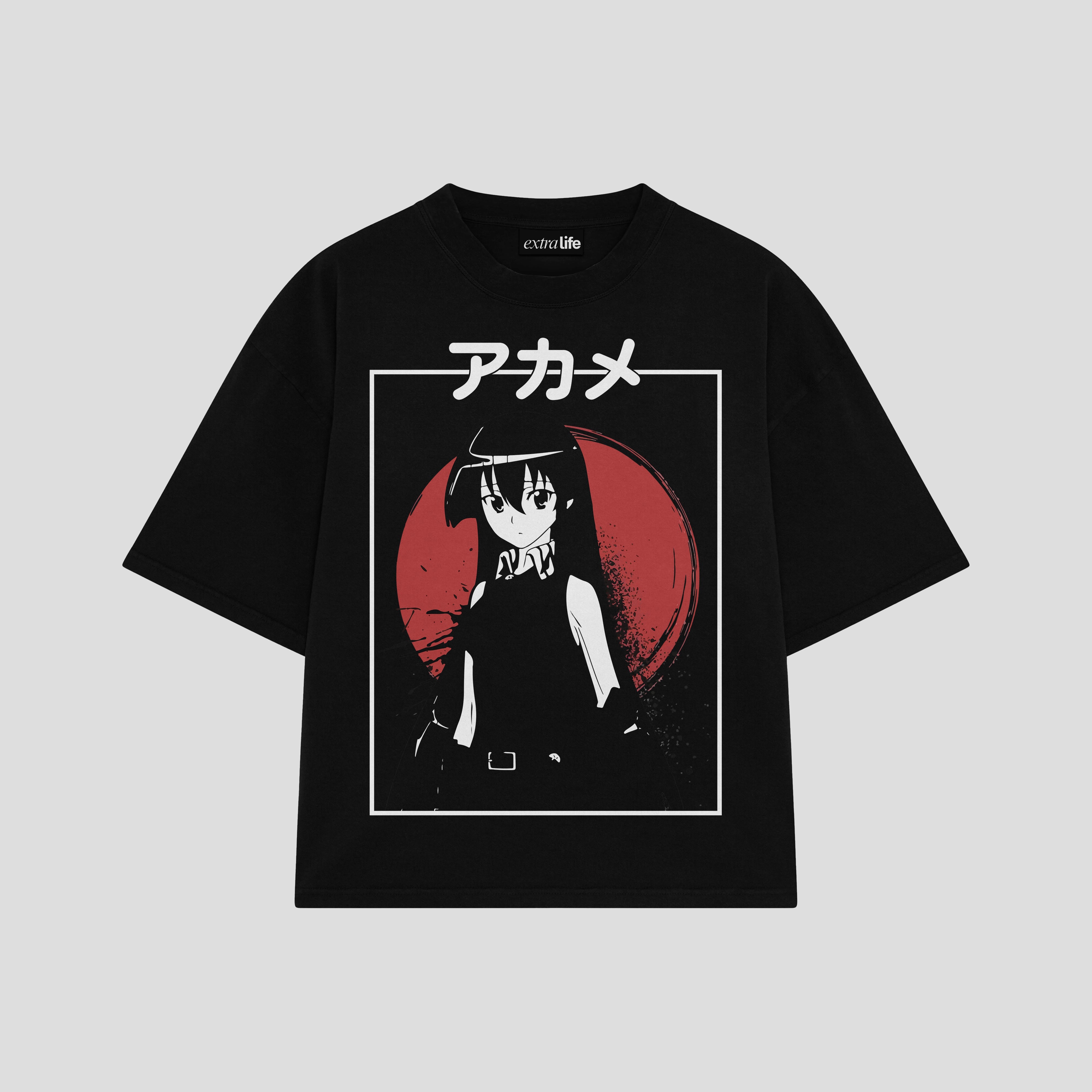 Playera streetwear premium de anime y gaming ExtraLife MX, corte boxy oversized drop shoulder heavyweight en color Deep Black y Off-White, moda urbana mexicana de culto.
