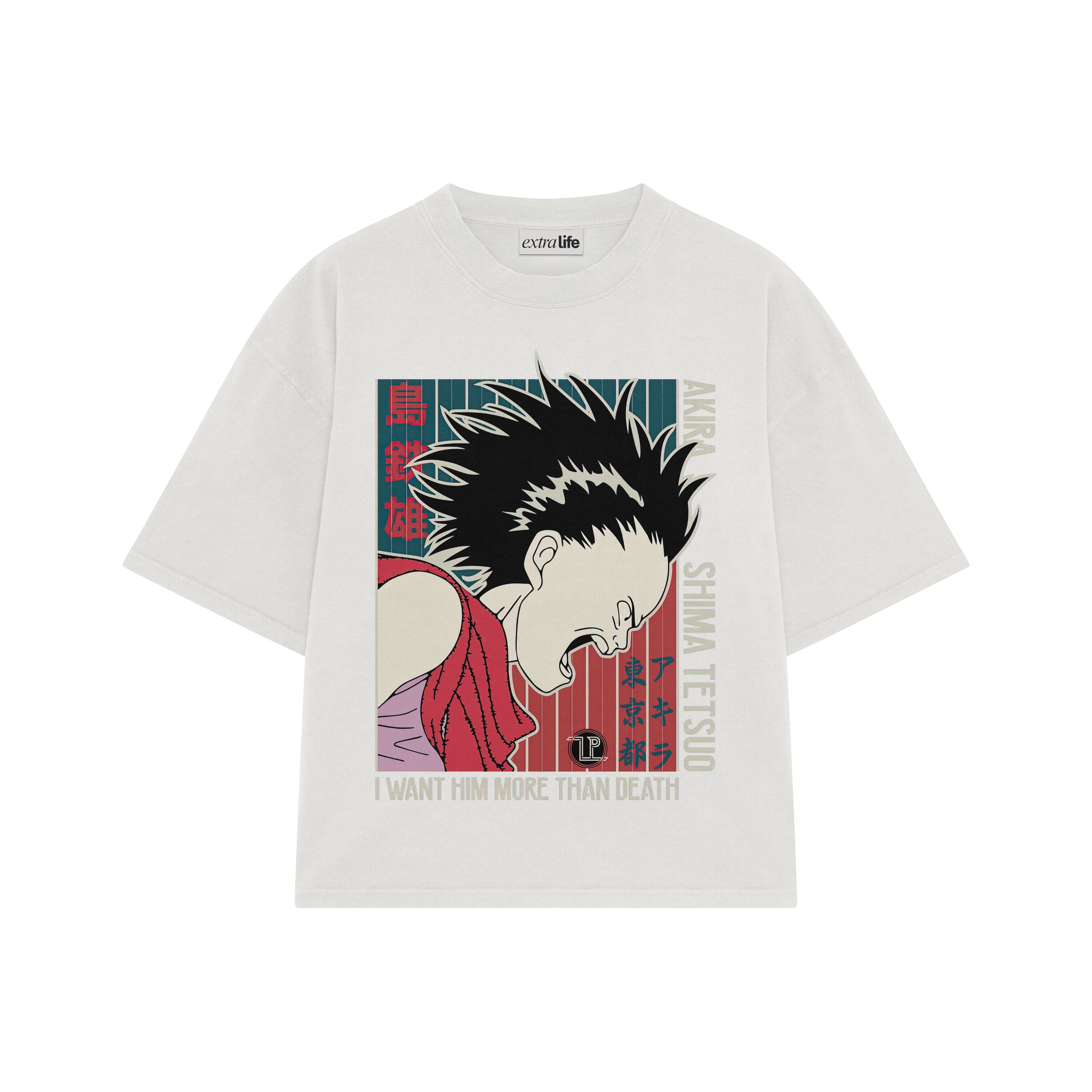 Playera streetwear premium de anime y gaming ExtraLife MX, corte boxy oversized drop shoulder heavyweight en color Deep Black y Off-White, moda urbana mexicana de culto.
