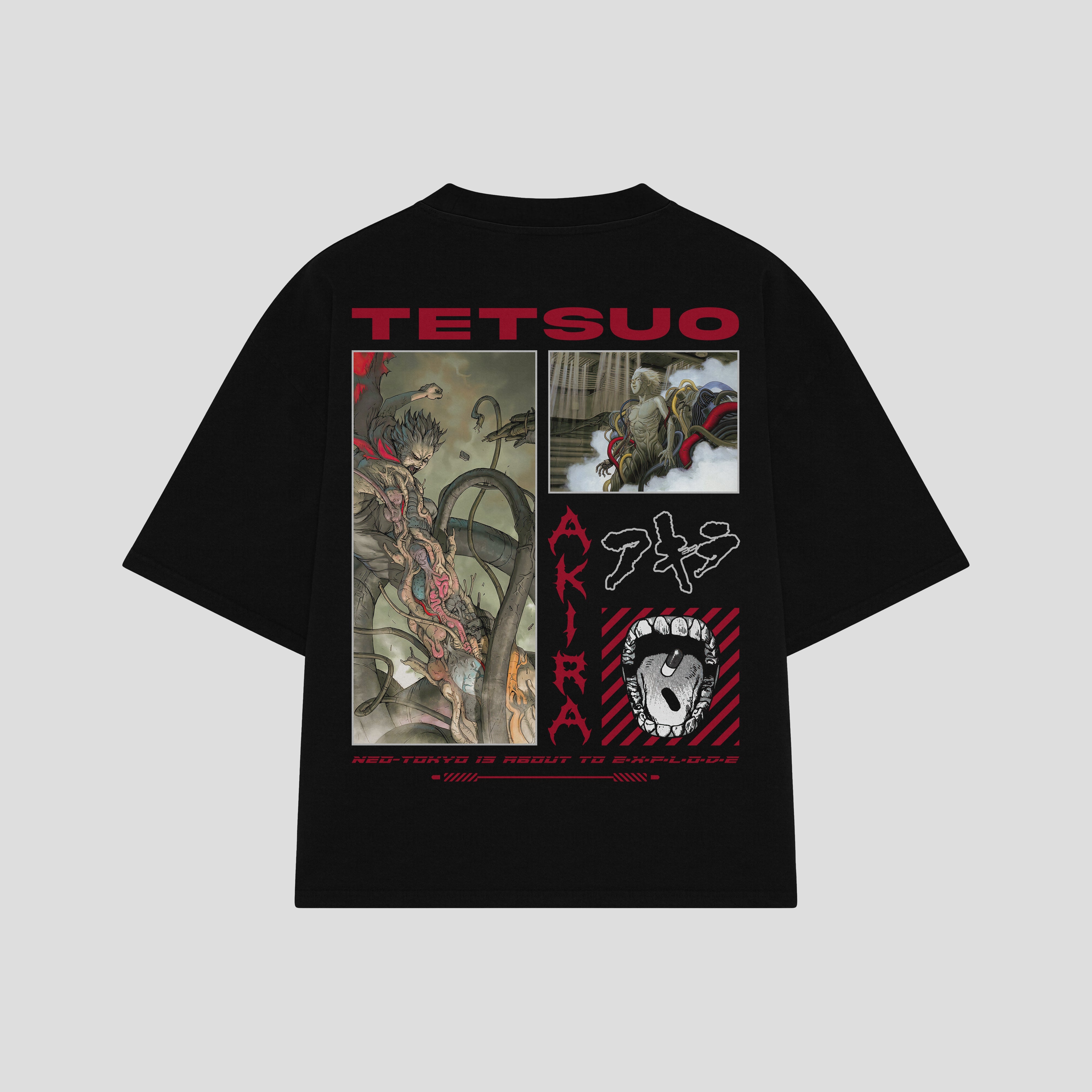 Playera streetwear premium de anime y gaming ExtraLife MX, corte boxy oversized drop shoulder heavyweight en color Deep Black y Off-White, moda urbana mexicana de culto.