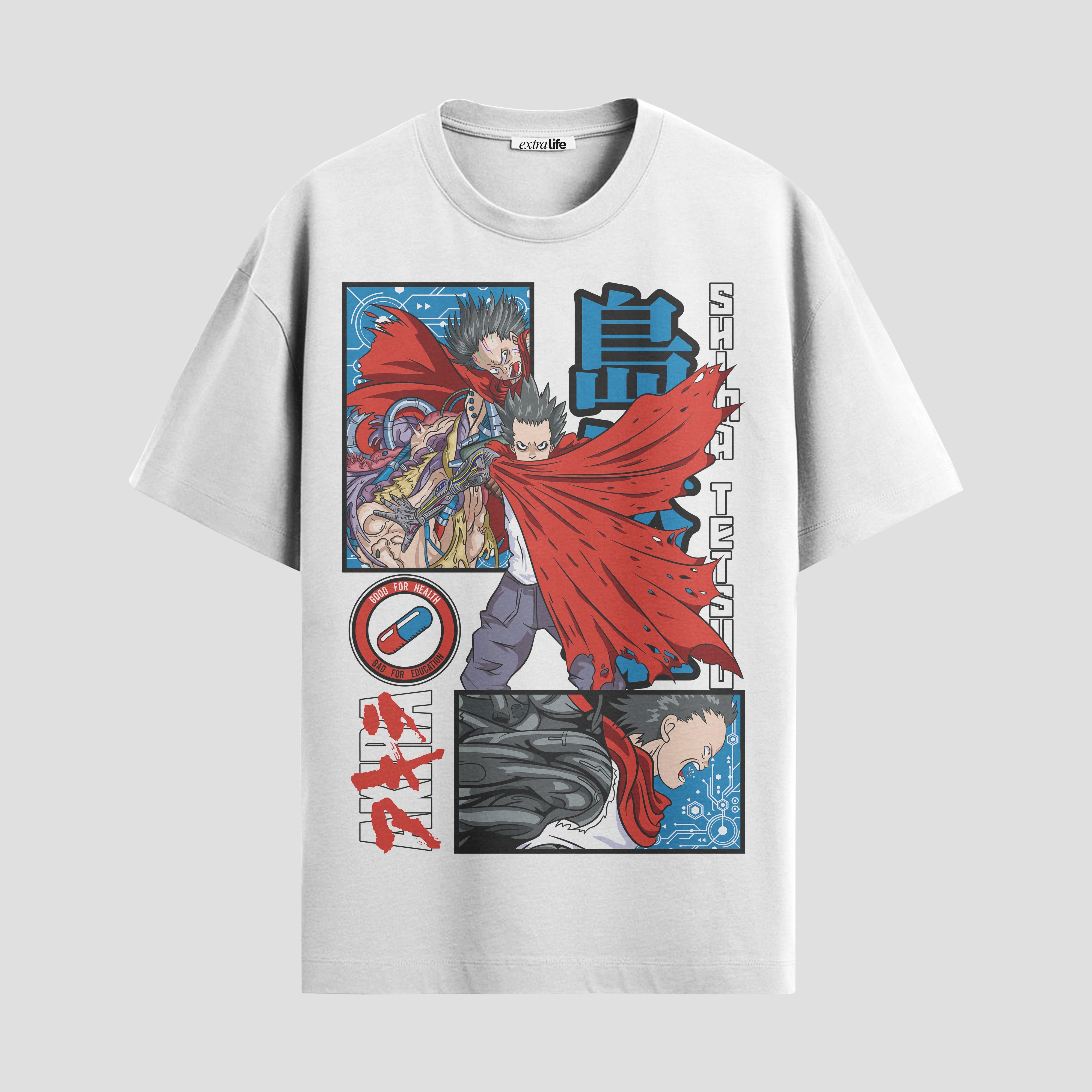 Playera urbana de anime y gaming ExtraLife MX, corte Standard Fit unisex ligero y transpirable en color Deep Black y Pure White, ropa de uso diario para gym y casual.