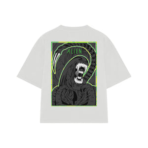 Playera streetwear premium de anime y gaming ExtraLife MX, corte boxy oversized drop shoulder heavyweight en color Deep Black y Off-White, moda urbana mexicana de culto.