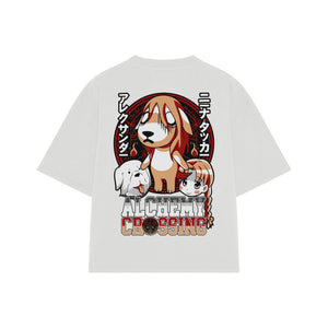 Playera streetwear premium de anime y gaming ExtraLife MX, corte boxy oversized drop shoulder heavyweight en color Deep Black y Off-White, moda urbana mexicana de culto.
