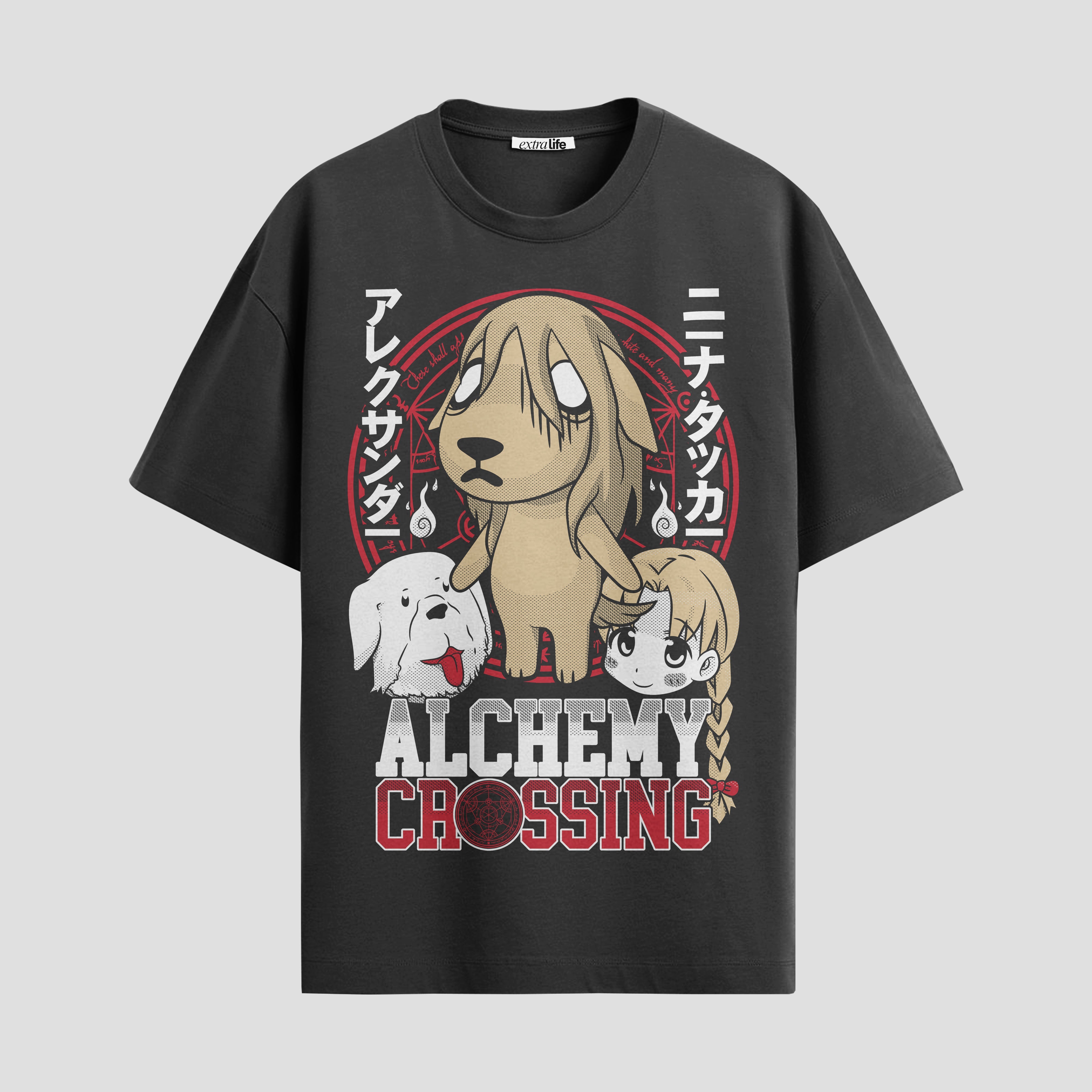 Playera urbana de anime y gaming ExtraLife MX, corte Standard Fit unisex ligero y transpirable en color Deep Black y Pure White, ropa de uso diario para gym y casual.