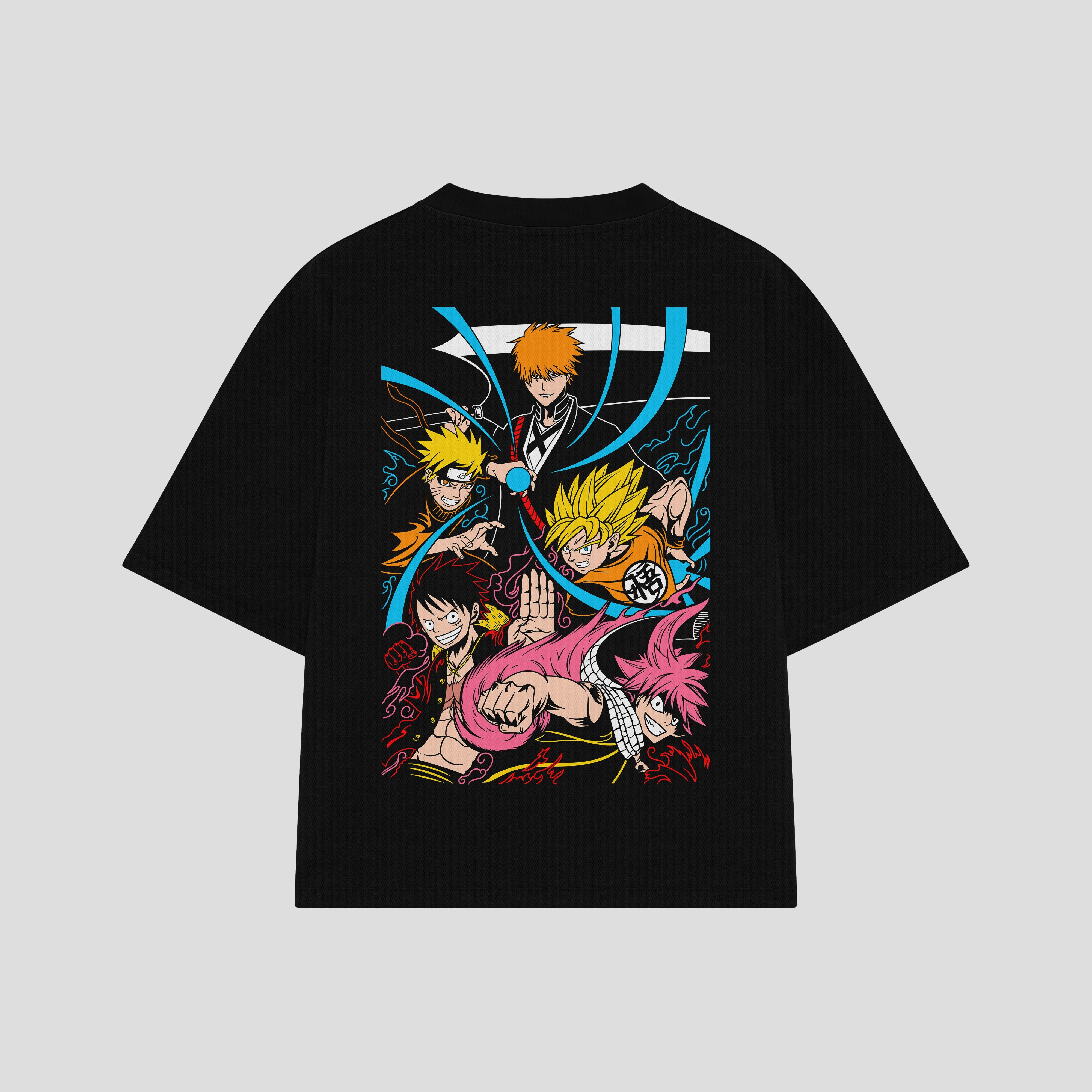 Playera streetwear premium de anime y gaming ExtraLife MX, corte boxy oversized drop shoulder heavyweight en color Deep Black y Off-White, moda urbana mexicana de culto.