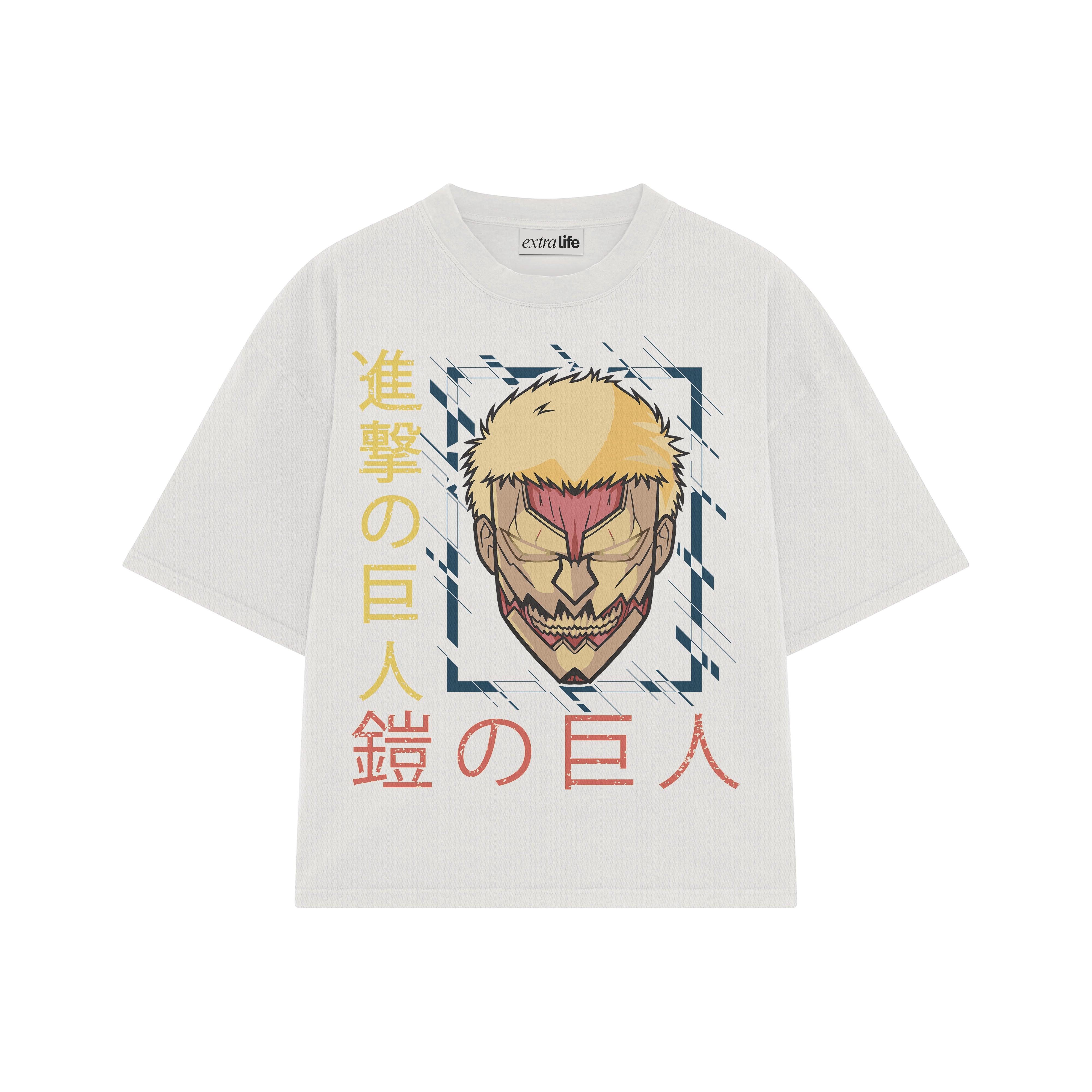 Playera streetwear premium de anime y gaming ExtraLife MX, corte boxy oversized drop shoulder heavyweight en color Deep Black y Off-White, moda urbana mexicana de culto.