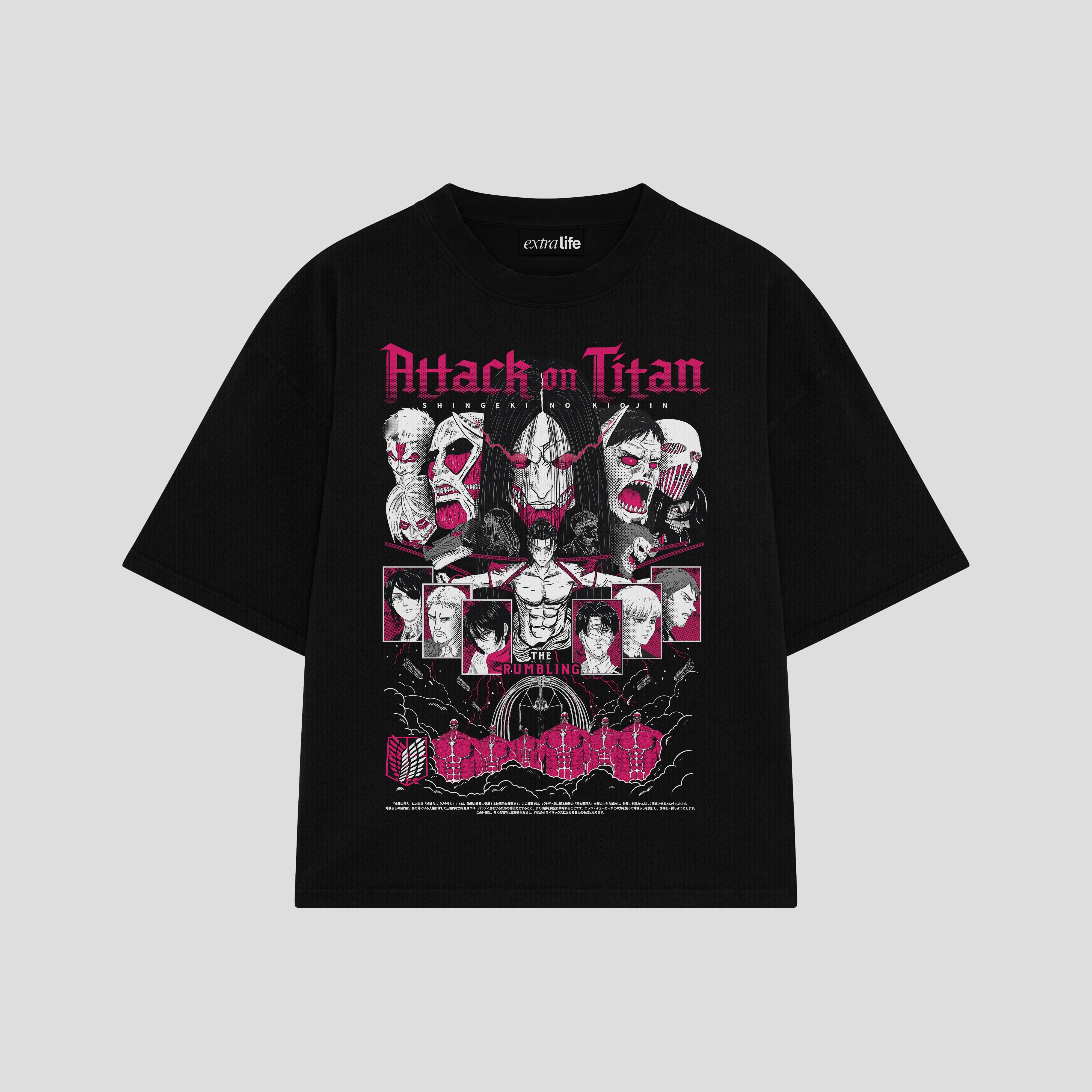 Playera streetwear premium de anime y gaming ExtraLife MX, corte boxy oversized drop shoulder heavyweight en color Deep Black y Off-White, moda urbana mexicana de culto.