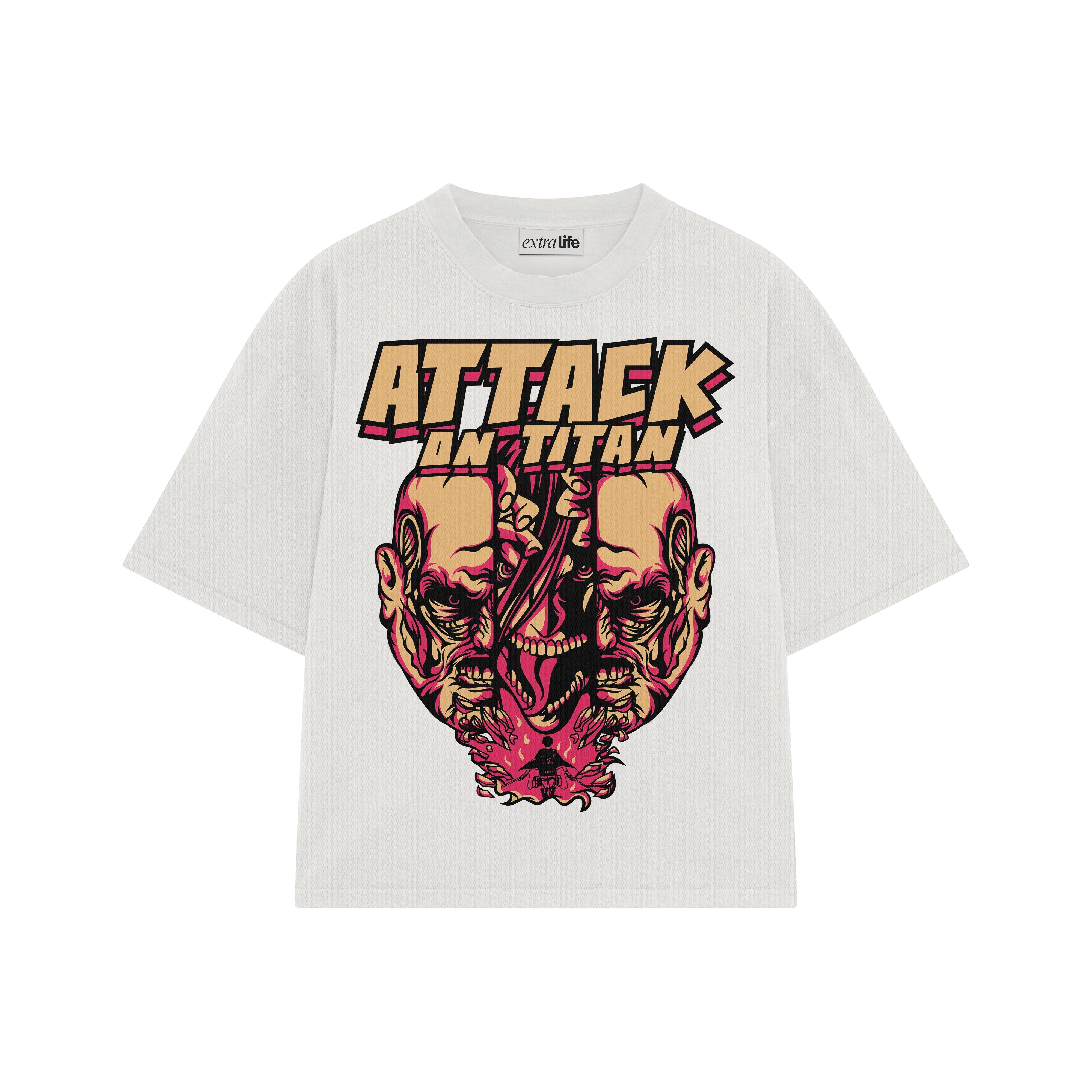 Playera streetwear premium de anime y gaming ExtraLife MX, corte boxy oversized drop shoulder heavyweight en color Deep Black y Off-White, moda urbana mexicana de culto.
