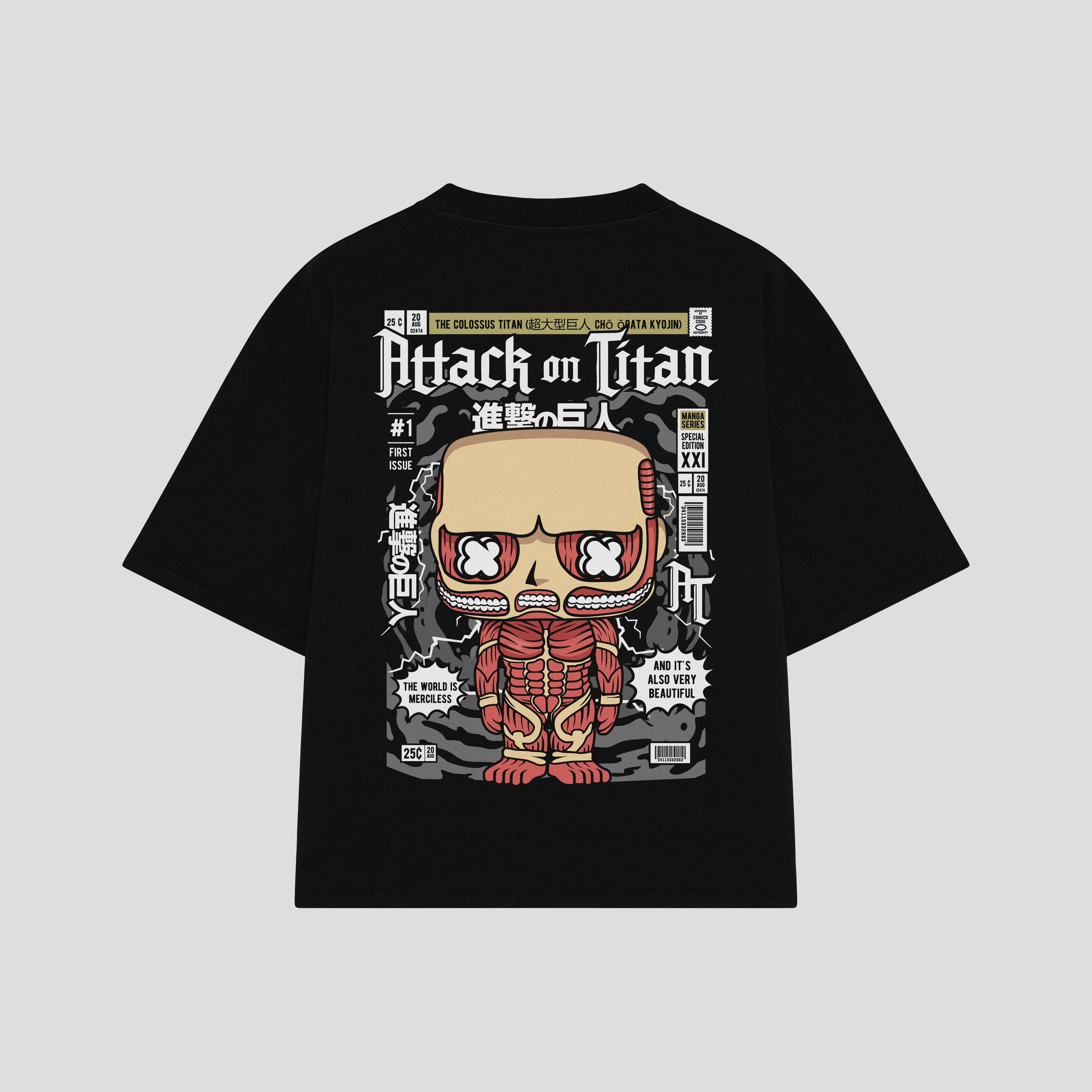 Playera streetwear premium de anime y gaming ExtraLife MX, corte boxy oversized drop shoulder heavyweight en color Deep Black y Off-White, moda urbana mexicana de culto.