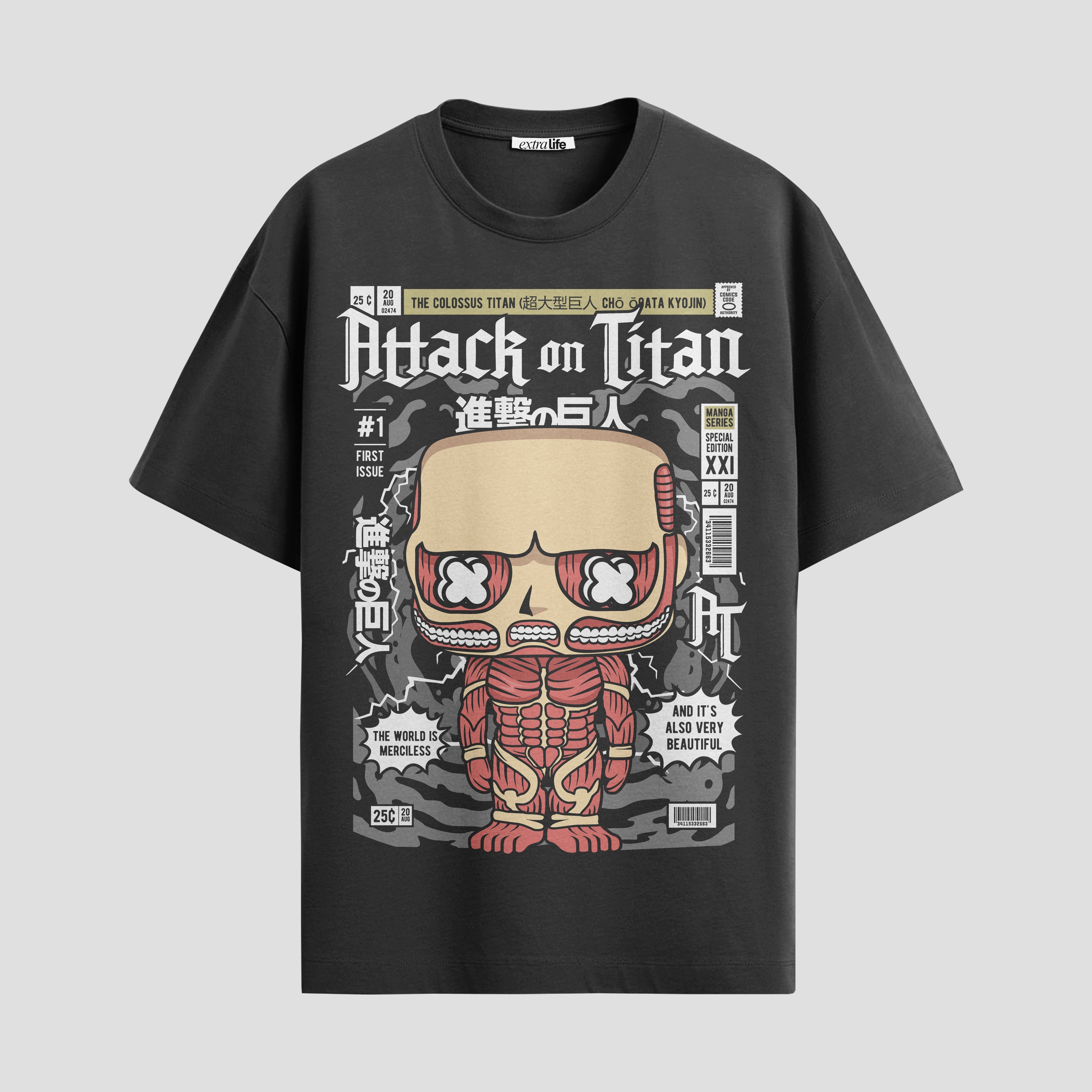 Playera urbana de anime y gaming ExtraLife MX, corte Standard Fit unisex ligero y transpirable en color Deep Black y Pure White, ropa de uso diario para gym y casual.