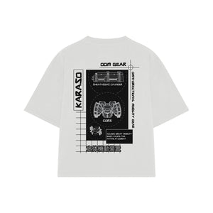 Playera streetwear premium de anime y gaming ExtraLife MX, corte boxy oversized drop shoulder heavyweight en color Deep Black y Off-White, moda urbana mexicana de culto.
