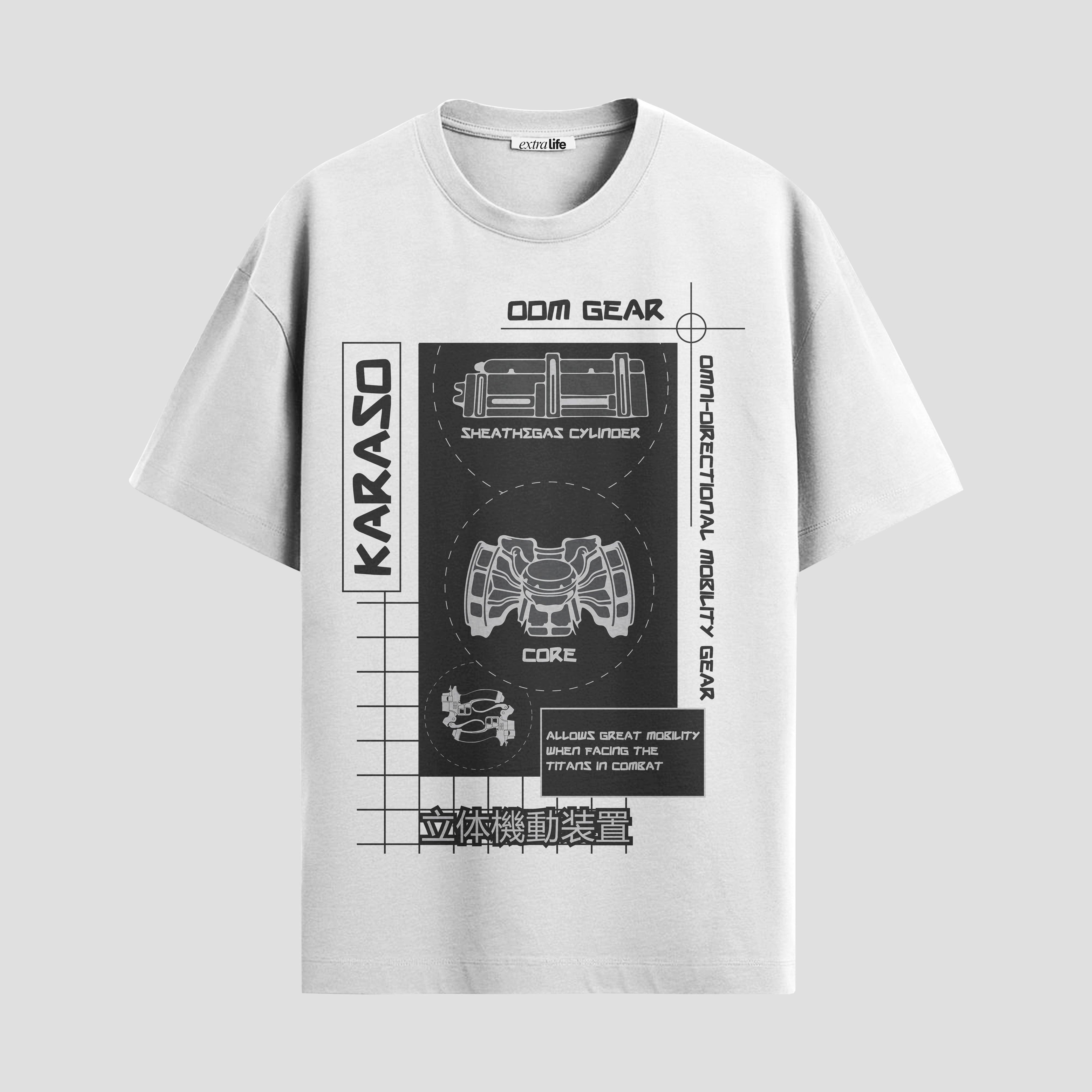 Playera urbana de anime y gaming ExtraLife MX, corte Standard Fit unisex ligero y transpirable en color Deep Black y Pure White, ropa de uso diario para gym y casual.