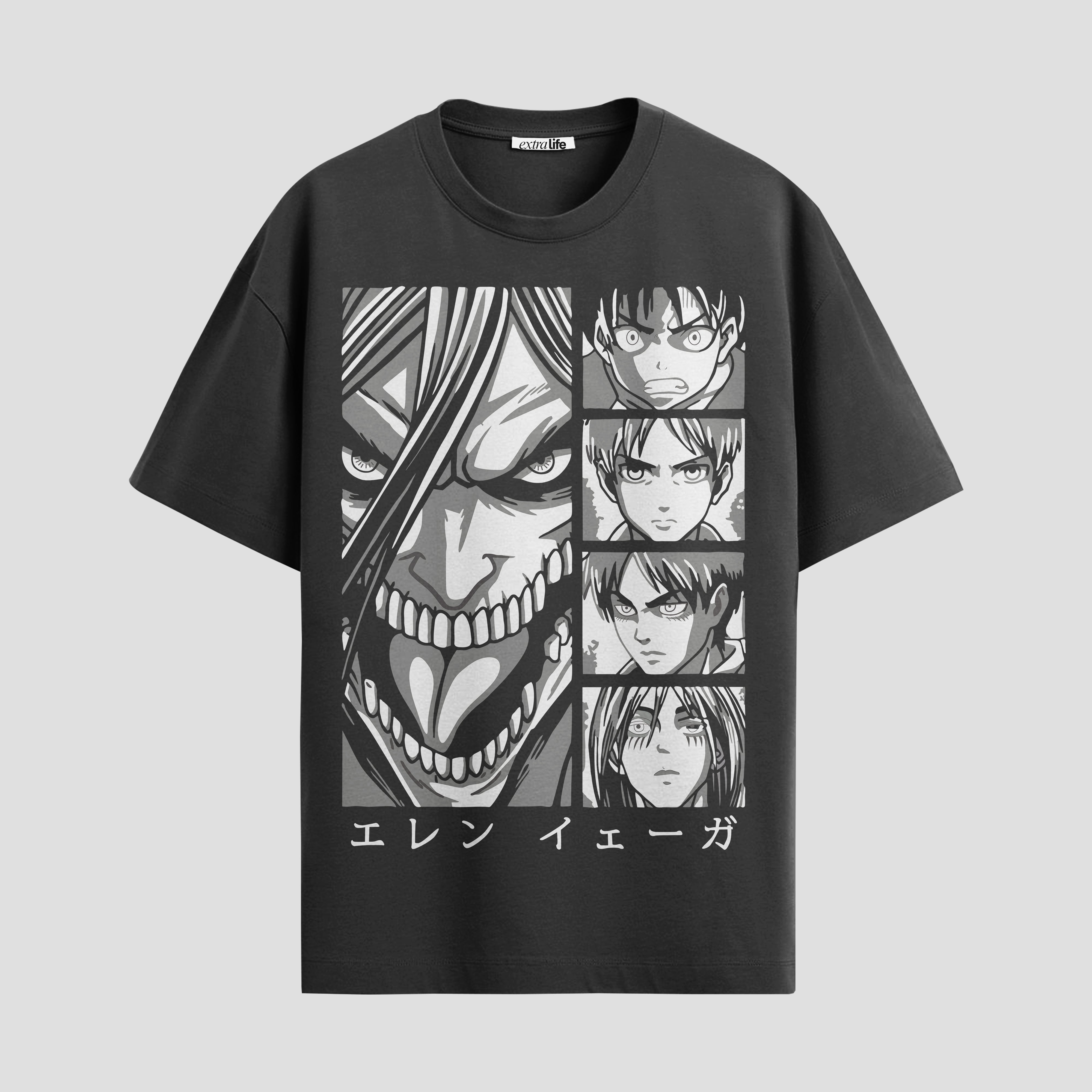 Playera urbana de anime y gaming ExtraLife MX, corte Standard Fit unisex ligero y transpirable en color Deep Black y Pure White, ropa de uso diario para gym y casual.
