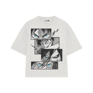 Playera streetwear premium de anime y gaming ExtraLife MX, corte boxy oversized drop shoulder heavyweight en color Deep Black y Off-White, moda urbana mexicana de culto.