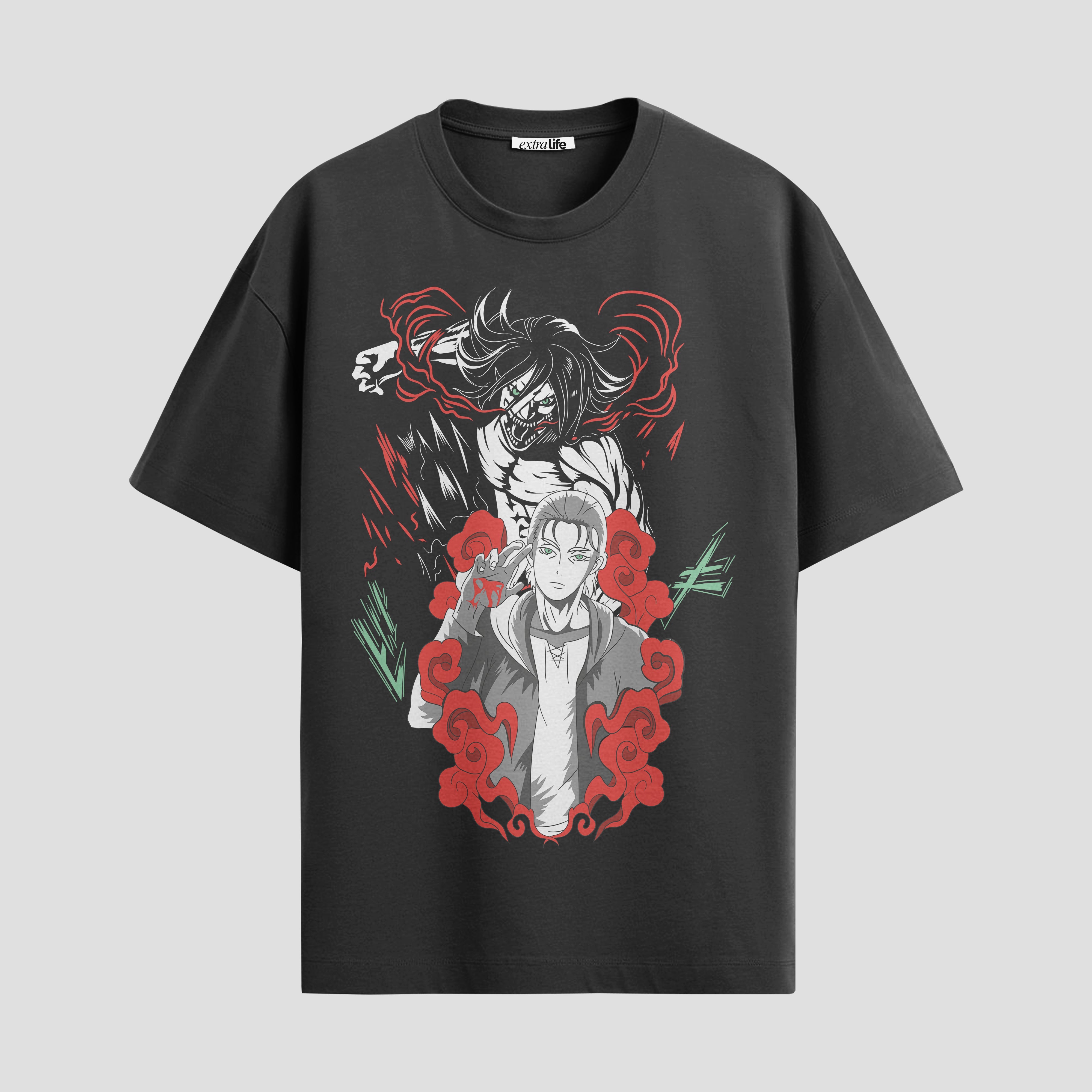 Playera urbana de anime y gaming ExtraLife MX, corte Standard Fit unisex ligero y transpirable en color Deep Black y Pure White, ropa de uso diario para gym y casual.