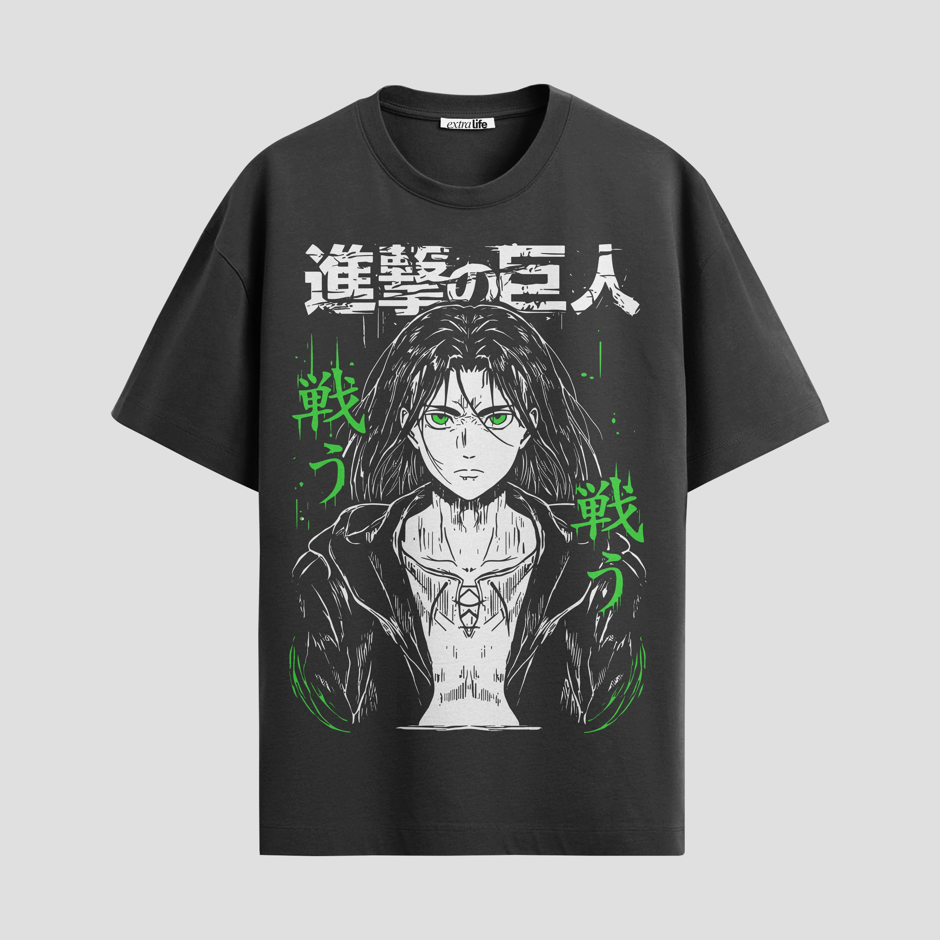 Playera urbana de anime y gaming ExtraLife MX, corte Standard Fit unisex ligero y transpirable en color Deep Black y Pure White, ropa de uso diario para gym y casual.