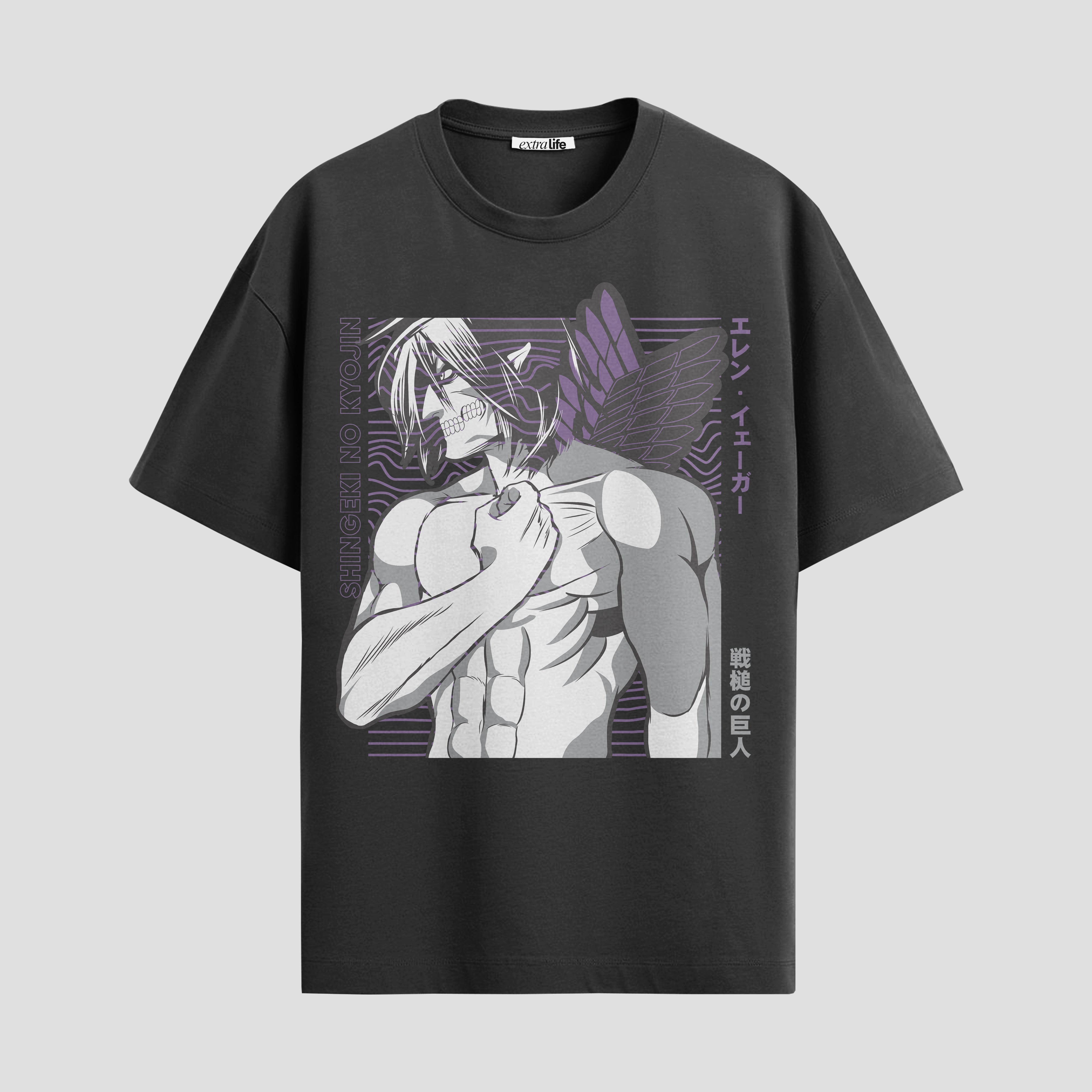 Playera urbana de anime y gaming ExtraLife MX, corte Standard Fit unisex ligero y transpirable en color Deep Black y Pure White, ropa de uso diario para gym y casual.