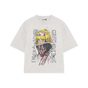 Playera streetwear premium de anime y gaming ExtraLife MX, corte boxy oversized drop shoulder heavyweight en color Deep Black y Off-White, moda urbana mexicana de culto.
