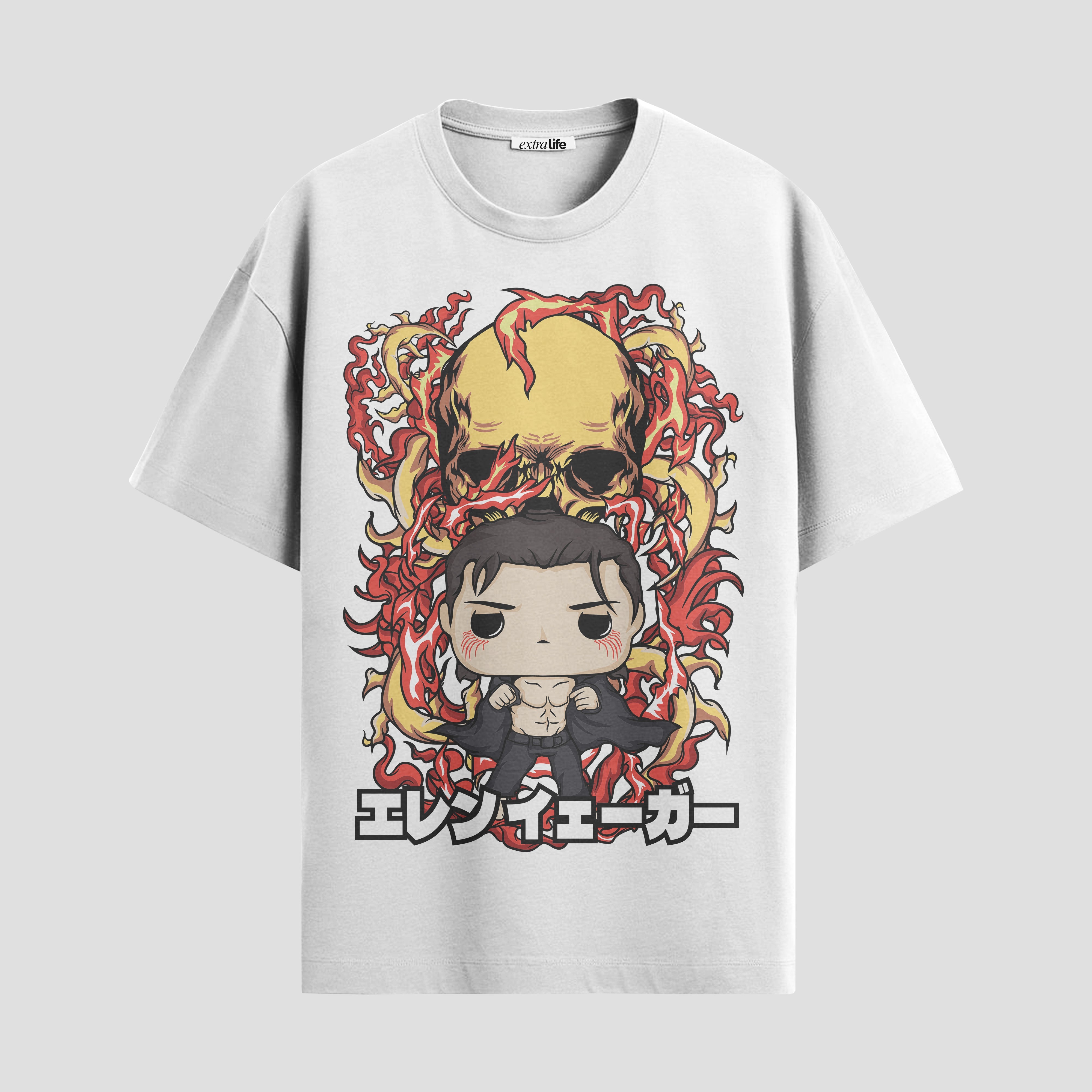 Playera urbana de anime y gaming ExtraLife MX, corte Standard Fit unisex ligero y transpirable en color Deep Black y Pure White, ropa de uso diario para gym y casual.
