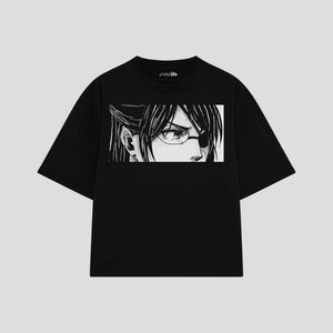 Playera streetwear premium de anime y gaming ExtraLife MX, corte boxy oversized drop shoulder heavyweight en color Deep Black y Off-White, moda urbana mexicana de culto.