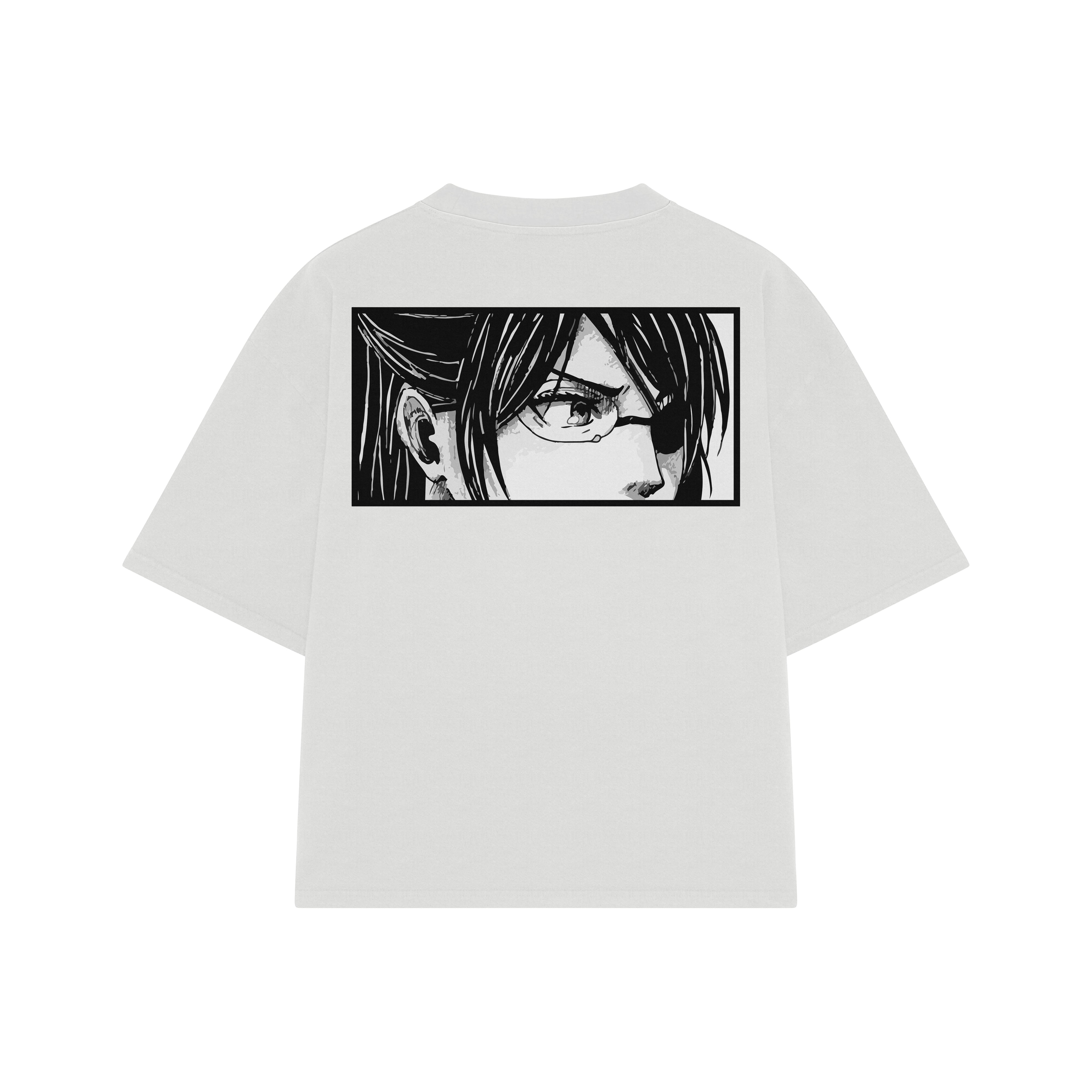 Playera streetwear premium de anime y gaming ExtraLife MX, corte boxy oversized drop shoulder heavyweight en color Deep Black y Off-White, moda urbana mexicana de culto.