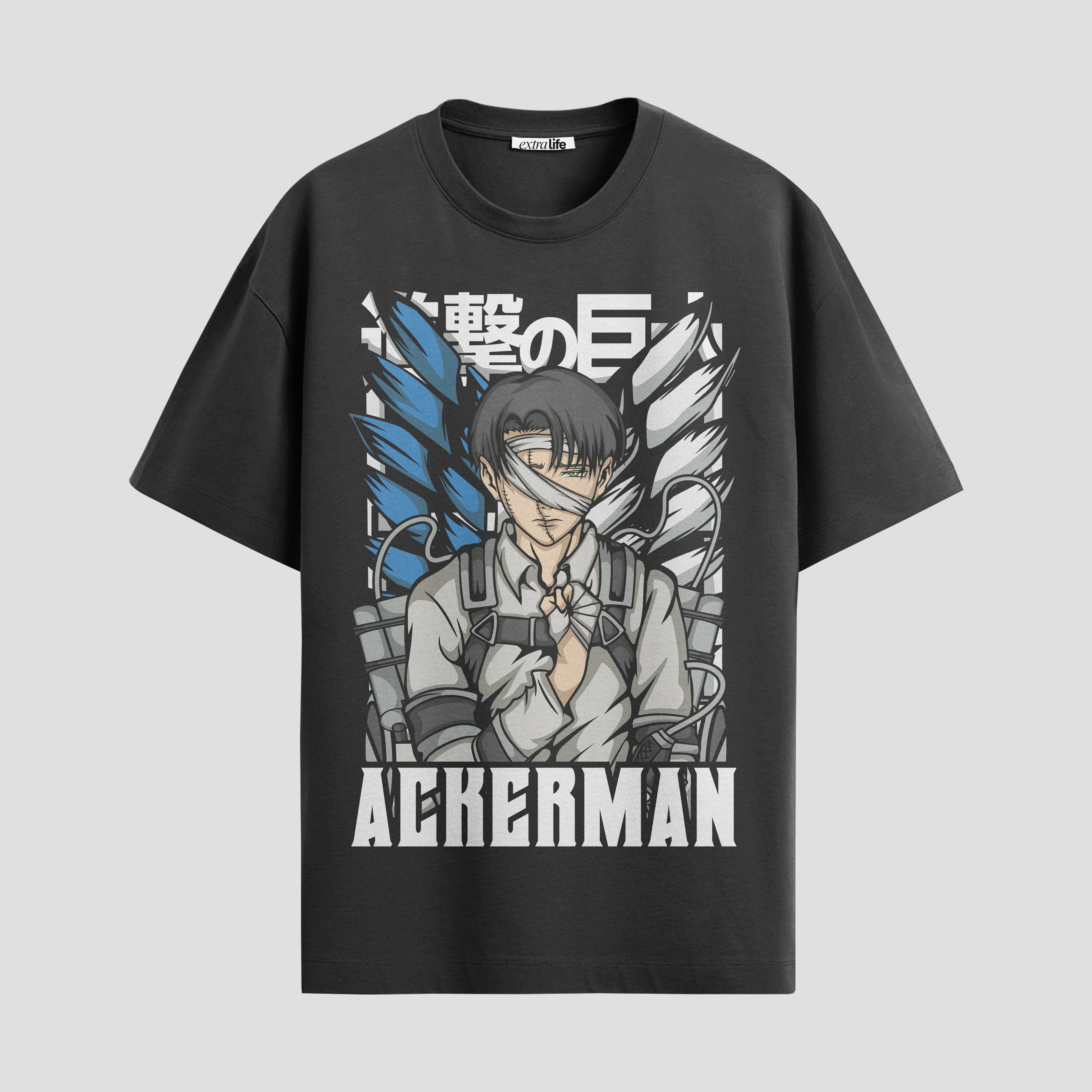 Playera urbana de anime y gaming ExtraLife MX, corte Standard Fit unisex ligero y transpirable en color Deep Black y Pure White, ropa de uso diario para gym y casual.