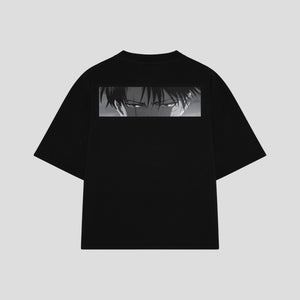 Playera streetwear premium de anime y gaming ExtraLife MX, corte boxy oversized drop shoulder heavyweight en color Deep Black y Off-White, moda urbana mexicana de culto.