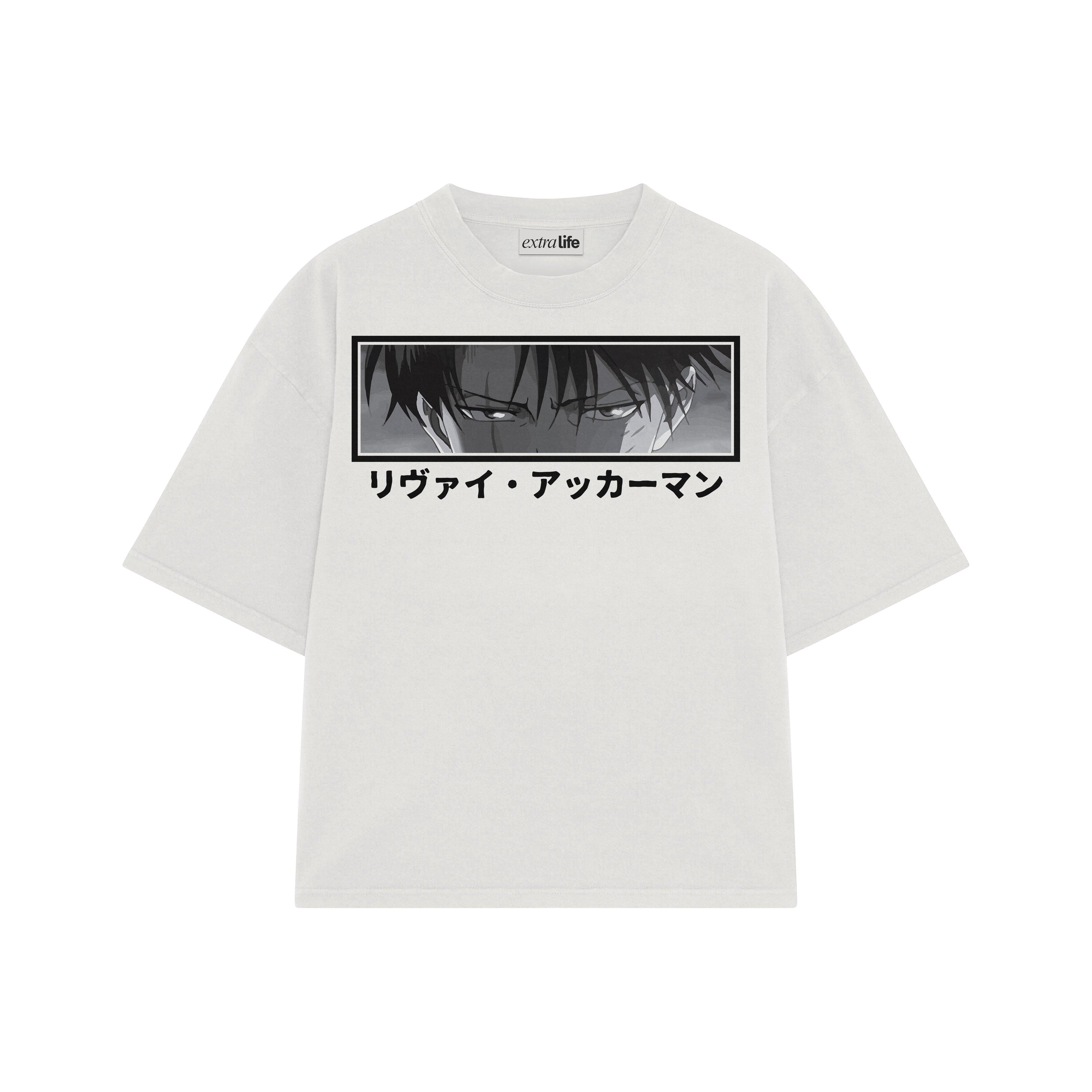 Playera streetwear premium de anime y gaming ExtraLife MX, corte boxy oversized drop shoulder heavyweight en color Deep Black y Off-White, moda urbana mexicana de culto.