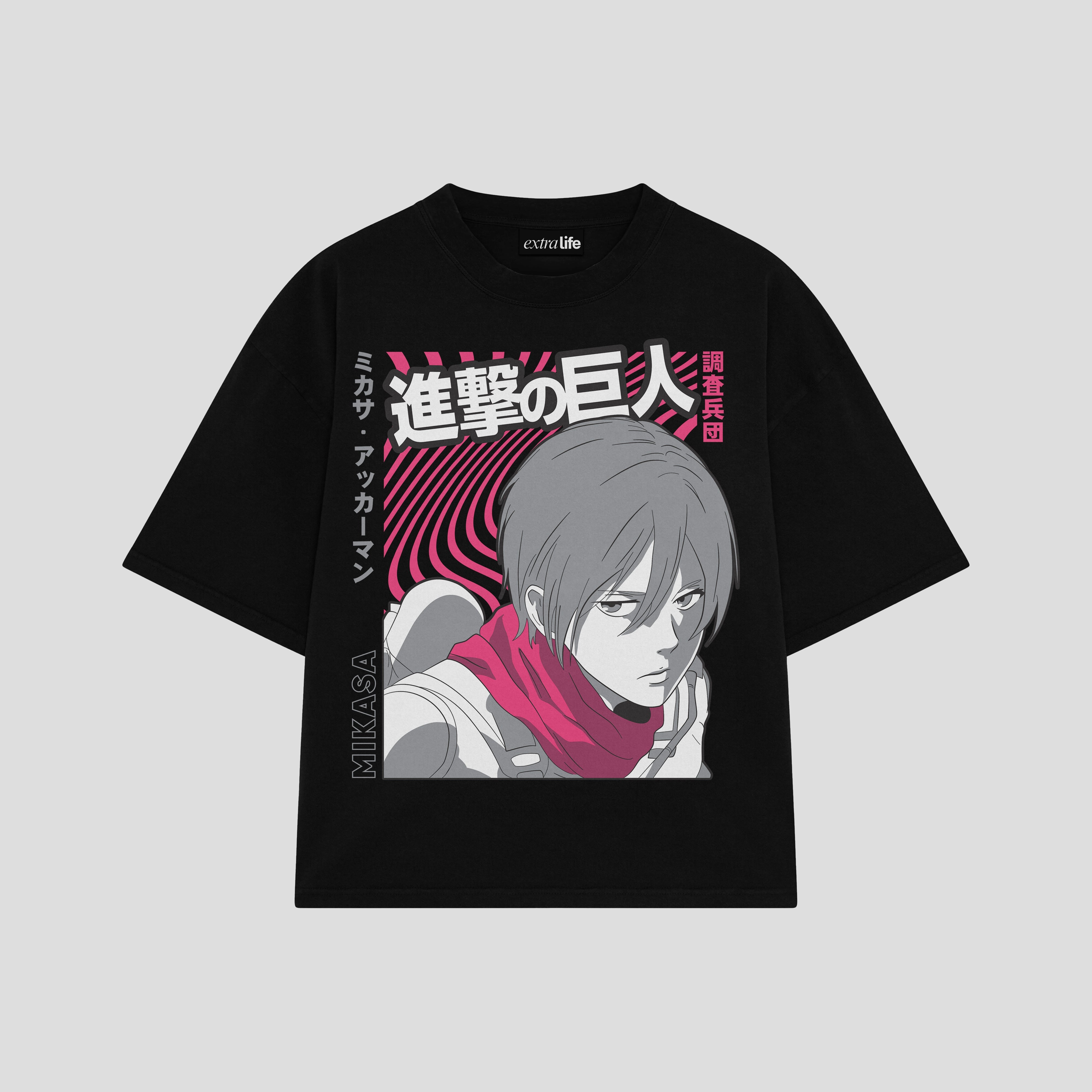Playera streetwear premium de anime y gaming ExtraLife MX, corte boxy oversized drop shoulder heavyweight en color Deep Black y Off-White, moda urbana mexicana de culto.