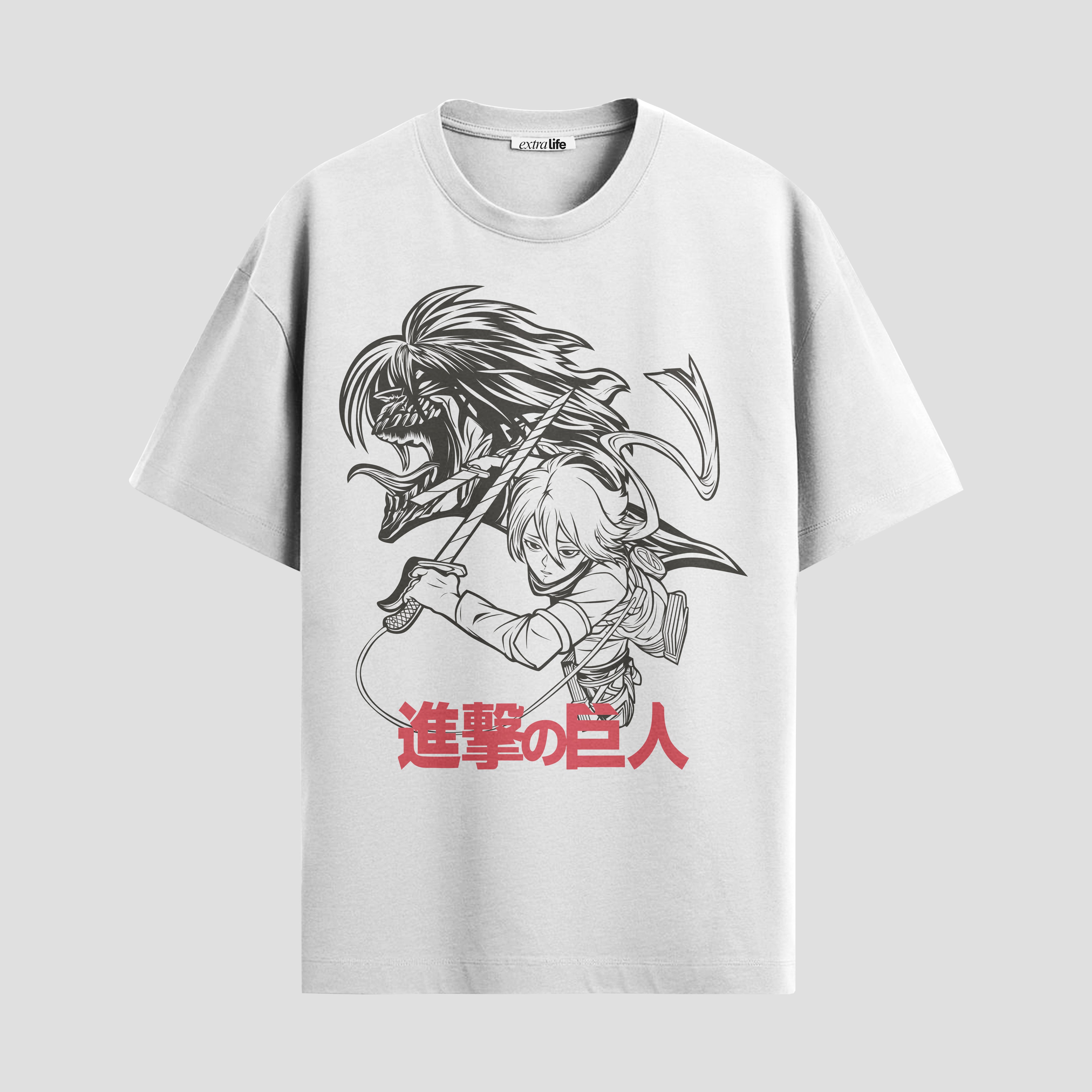 Playera urbana de anime y gaming ExtraLife MX, corte Standard Fit unisex ligero y transpirable en color Deep Black y Pure White, ropa de uso diario para gym y casual.