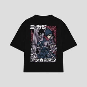 Playera streetwear premium de anime y gaming ExtraLife MX, corte boxy oversized drop shoulder heavyweight en color Deep Black y Off-White, moda urbana mexicana de culto.