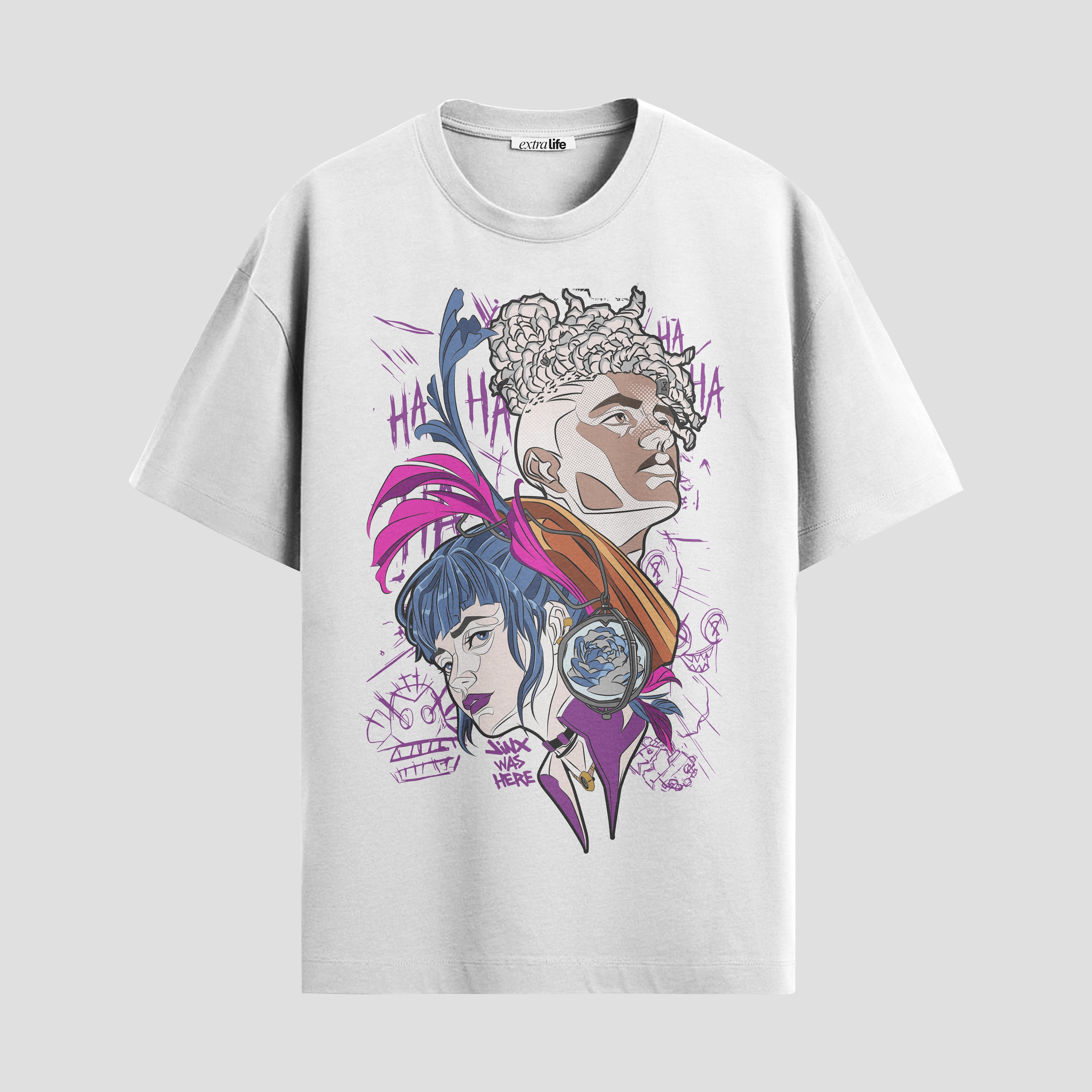 Playera urbana de anime y gaming ExtraLife MX, corte Standard Fit unisex ligero y transpirable en color Deep Black y Pure White, ropa de uso diario para gym y casual.