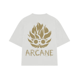 Playera streetwear premium de anime y gaming ExtraLife MX, corte boxy oversized drop shoulder heavyweight en color Deep Black y Off-White, moda urbana mexicana de culto.