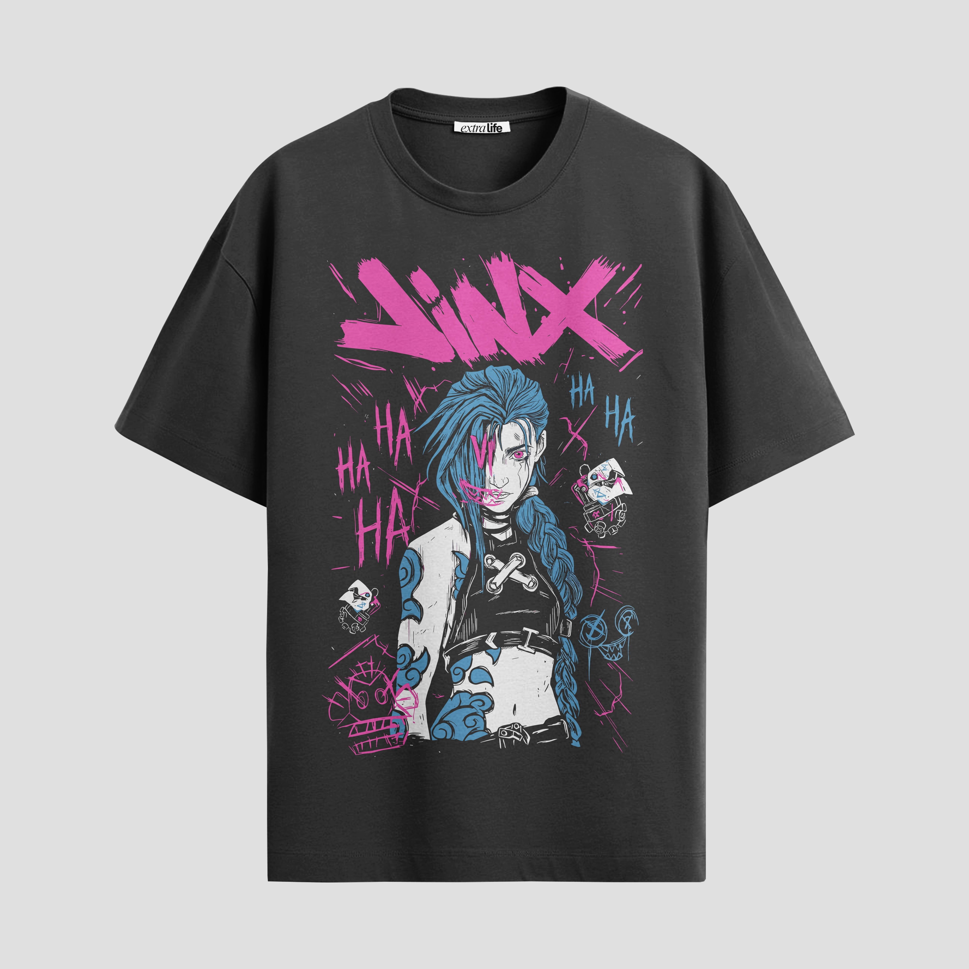 Playera urbana de anime y gaming ExtraLife MX, corte Standard Fit unisex ligero y transpirable en color Deep Black y Pure White, ropa de uso diario para gym y casual.