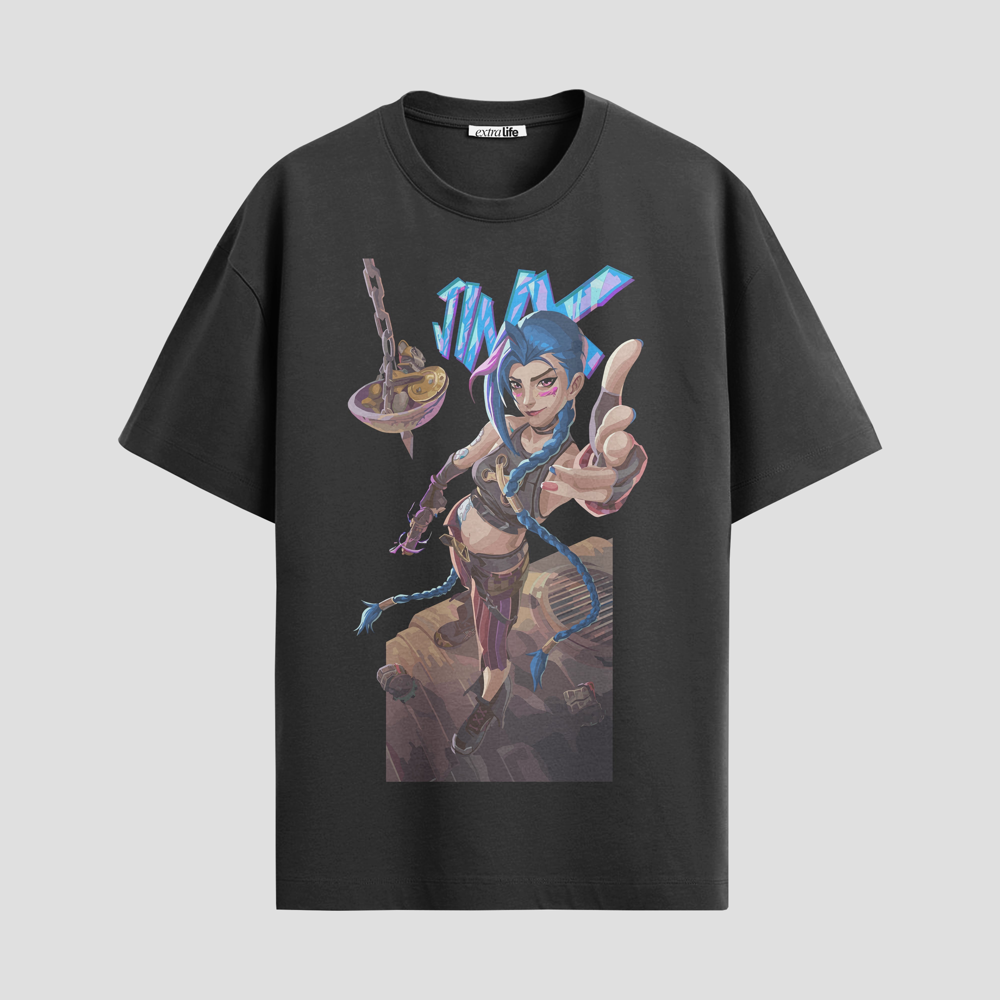 Playera urbana de anime y gaming ExtraLife MX, corte Standard Fit unisex ligero y transpirable en color Deep Black y Pure White, ropa de uso diario para gym y casual.