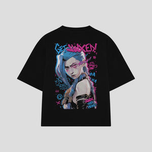 Playera streetwear premium de anime y gaming ExtraLife MX, corte boxy oversized drop shoulder heavyweight en color Deep Black y Off-White, moda urbana mexicana de culto.