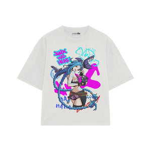 Playera streetwear premium de anime y gaming ExtraLife MX, corte boxy oversized drop shoulder heavyweight en color Deep Black y Off-White, moda urbana mexicana de culto.