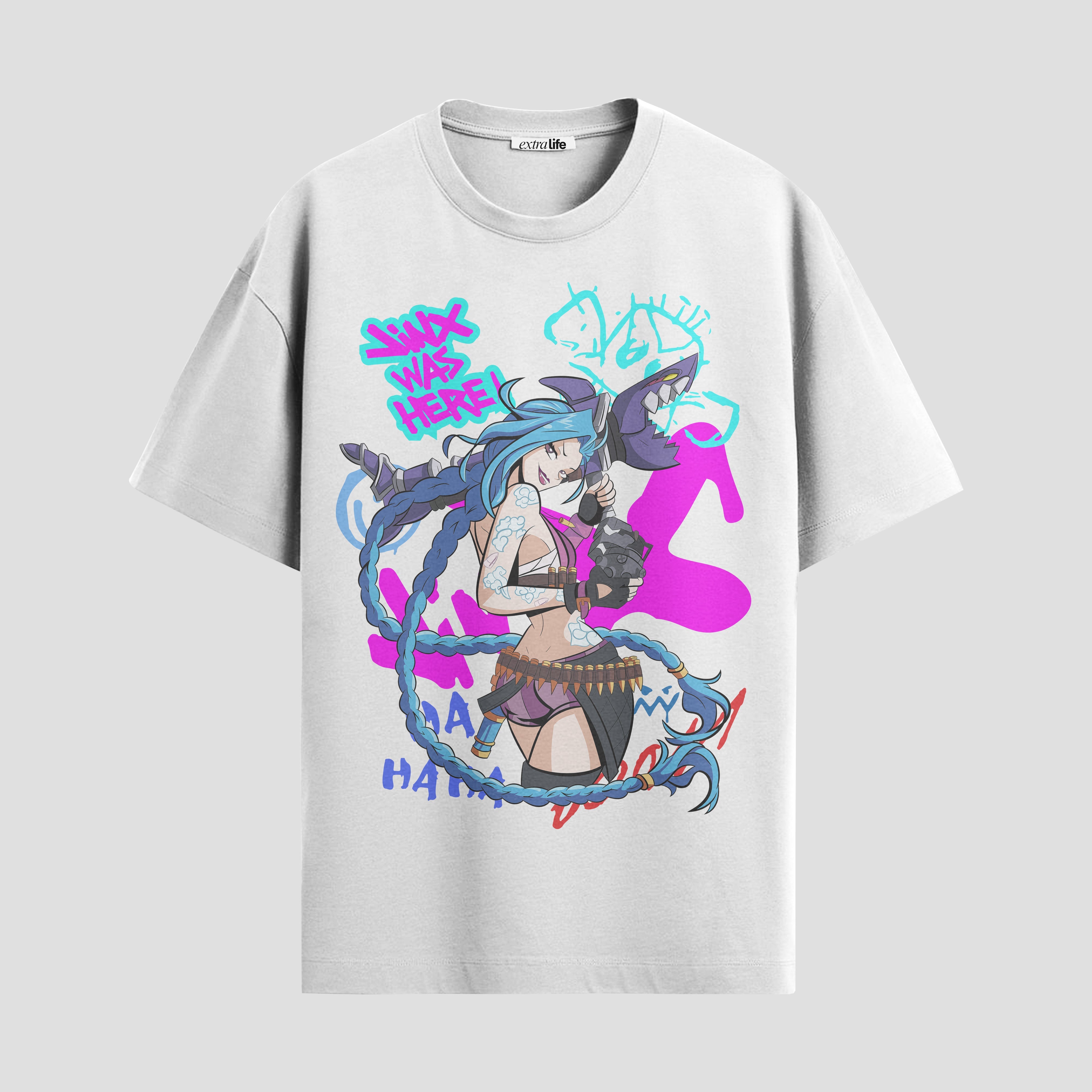 Playera urbana de anime y gaming ExtraLife MX, corte Standard Fit unisex ligero y transpirable en color Deep Black y Pure White, ropa de uso diario para gym y casual.