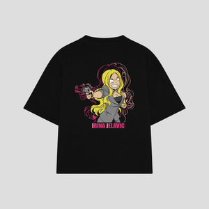 Playera streetwear premium de anime y gaming ExtraLife MX, corte boxy oversized drop shoulder heavyweight en color Deep Black y Off-White, moda urbana mexicana de culto.