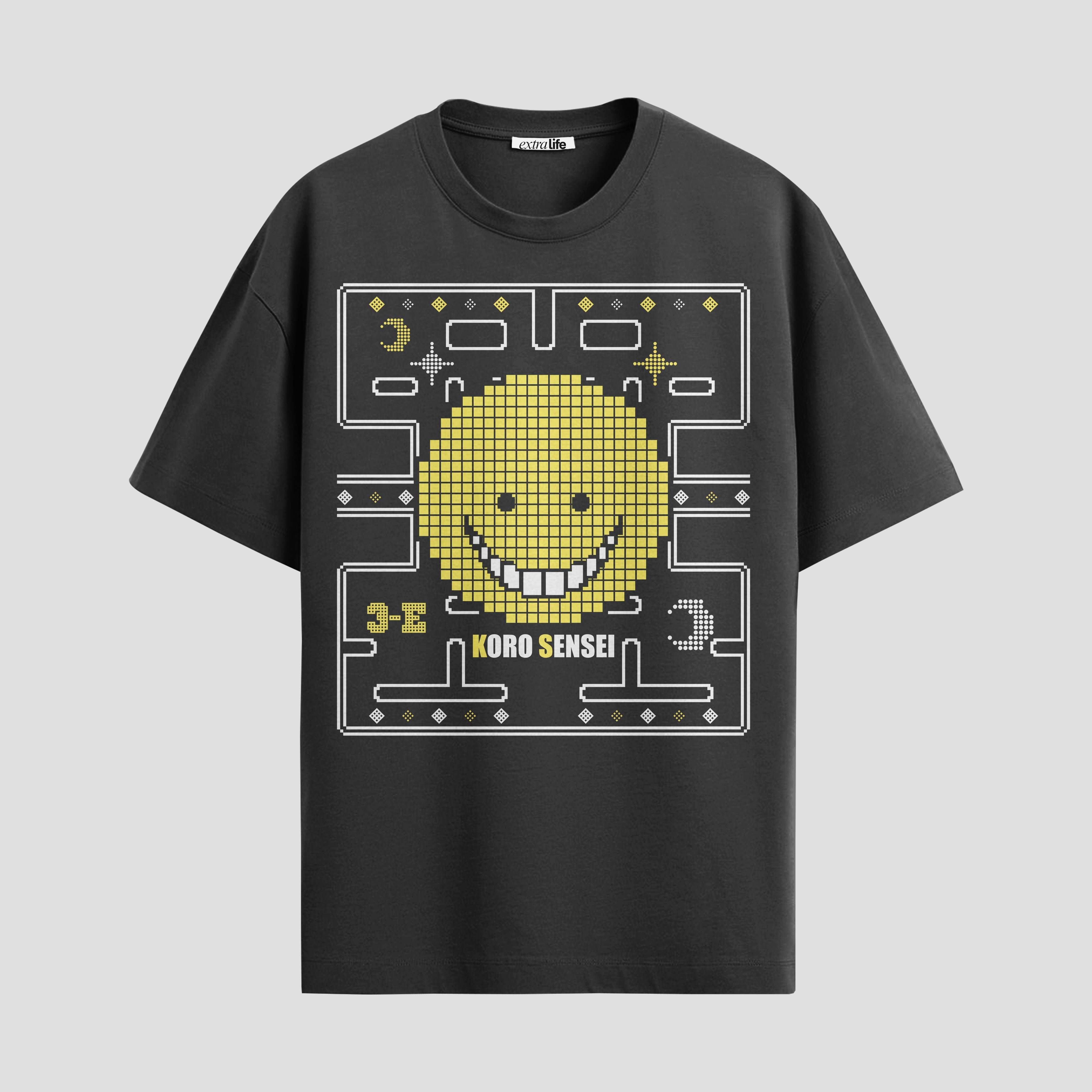 Playera urbana de anime y gaming ExtraLife MX, corte Standard Fit unisex ligero y transpirable en color Deep Black y Pure White, ropa de uso diario para gym y casual.