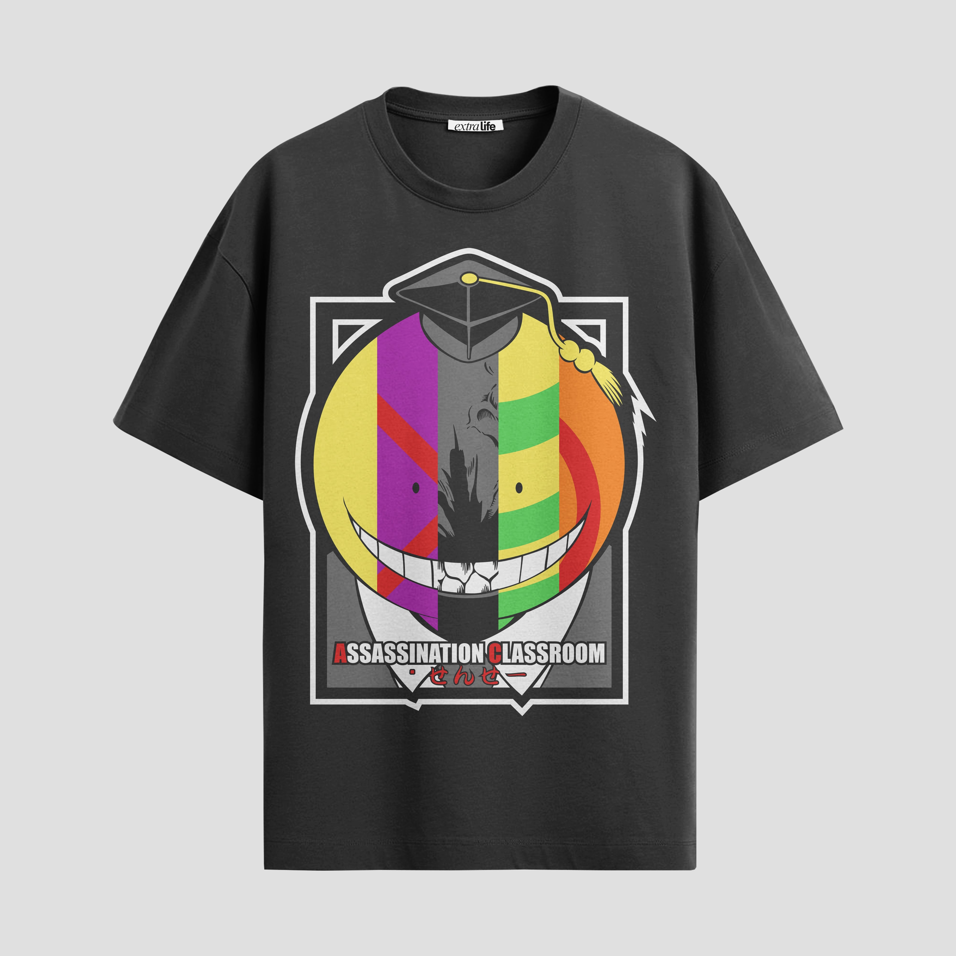 Playera urbana de anime y gaming ExtraLife MX, corte Standard Fit unisex ligero y transpirable en color Deep Black y Pure White, ropa de uso diario para gym y casual.